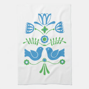 Schwedische Folk Art Blue Birds und Blume Geschirrtuch