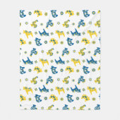 Schwedische Folk Dala Farm Animals l blau und gelb Fleecedecke (Vorderseite)