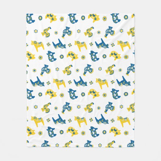 Schwedische Folk Dala Farm Animals l blau und gelb Fleecedecke (Vorderseite)