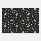 Schwedische Folk Dala Farm Animals l blau und gelb Geschenkpapier Set (Vorderseite 2)