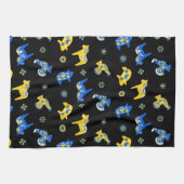 Schwedische Folk Dala Farm Animals l blau und gelb Geschirrtuch (Horizontal)