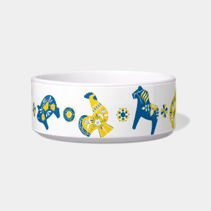 Schwedische Folk Dala Farm Animals l blau und gelb Napf