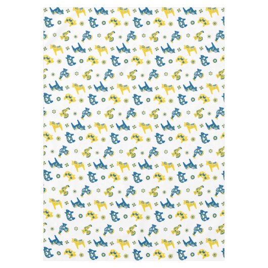 Schwedische Folk Dala Farm Animals l blau und gelb Tischdecke (Vorderseite)