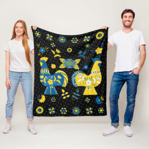 Schwedische Folk Dala Rooster Fleecedecke