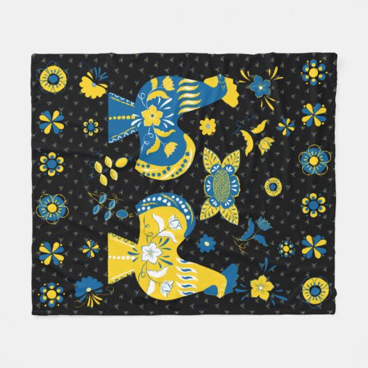 Schwedische Folk Dala Rooster Fleecedecke (Vorderseite (Horizontal))