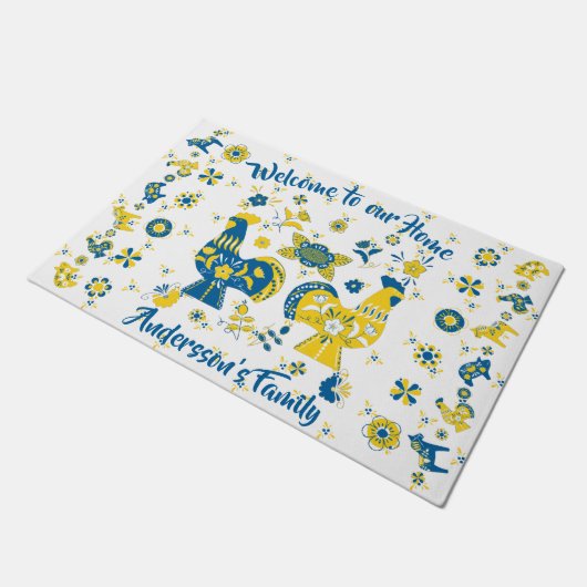 Schwedische Folk Dala Rooster Fußmatte (Schrägansicht)