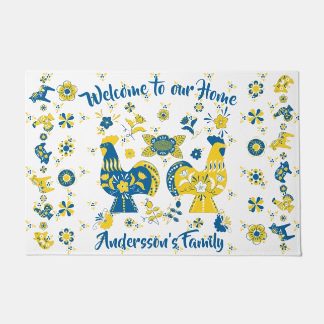 Schwedische Folk Dala Rooster Fußmatte (Vorderseite)