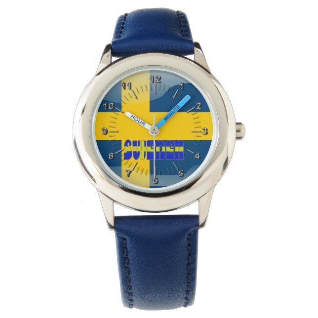 Schwedische Hochglanzflagge Armbanduhr (Vorderseite)