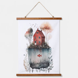 Schwedische Hütte Wandteppich Mit Holzrahmen