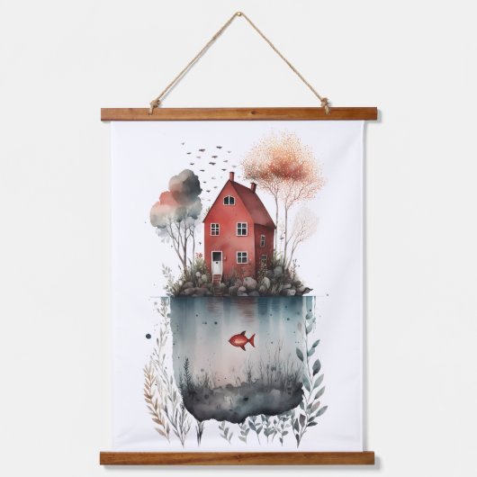 Schwedische Hütte Wandteppich Mit Holzrahmen (Vorderseite)