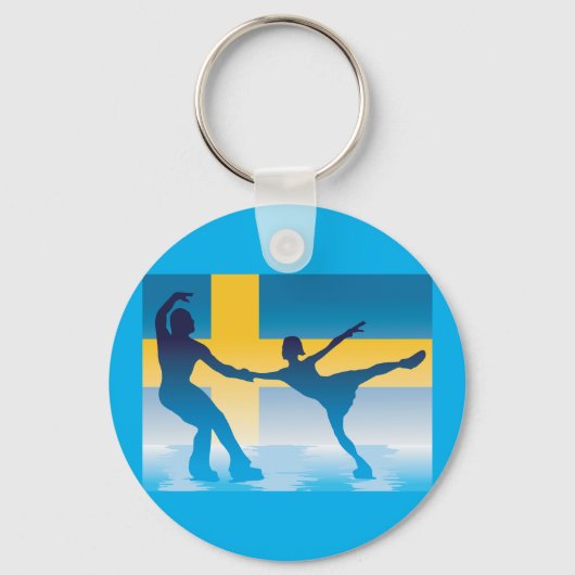 Schwedische Ice Skaten Duo Silhouette Schlüsselanhänger (Vorderseite)
