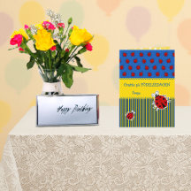 Schwedische Ladybude, blau gelb, Geburtskarte