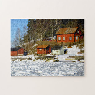 Schwedische Landschaft im Winter mit Schnee - gefr Puzzle