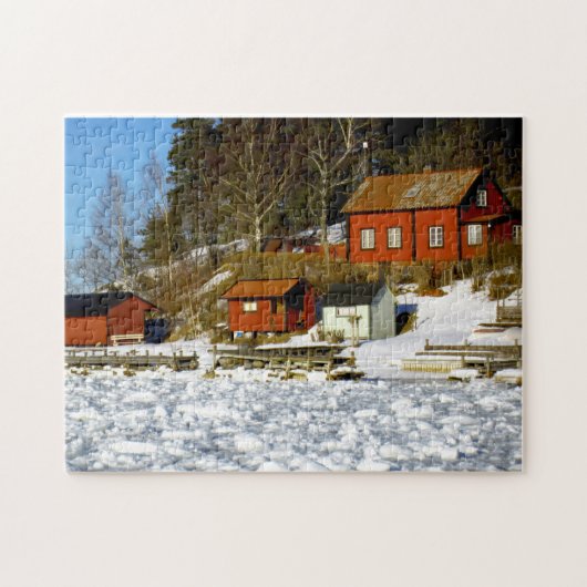 Schwedische Landschaft im Winter mit Schnee - gefr Puzzle (Horizontal)