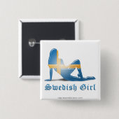 Schwedische Mädchen-Silhouette-Flagge Button (Vorne & Hinten)