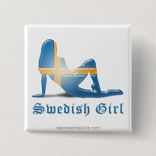 Schwedische Mädchen-Silhouette-Flagge Button