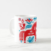 Schwedische rote und blaue Dala Tasse (Vorderseite Links)