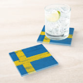 Schwedische Schmutz-Flagge Glasuntersetzer (Schrägansicht)