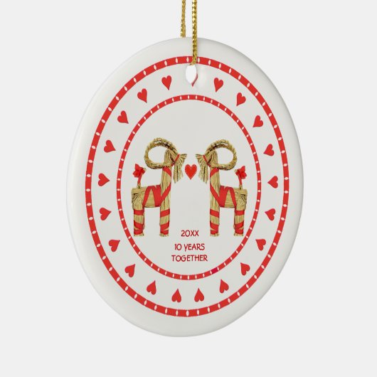 Schwedische Stroh-Ziegen 10 Jahre zusammen datiert Keramikornament (Rechts)