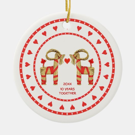 Schwedische Stroh-Ziegen 10 Jahre zusammen datiert Keramikornament (Vorne)