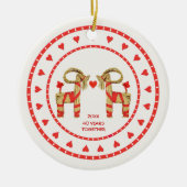 Schwedische Stroh-Ziegen 40 Jahre zusammen datiert Keramikornament (Vorne)