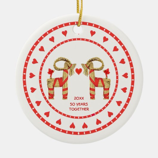 Schwedische Stroh-Ziegen 50 Jahre zusammen datiert Keramik Ornament (Vorne)