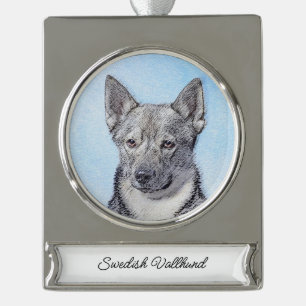 Schwedische Vallhund-Malerei - Niedliche Original Banner-Ornament Silber