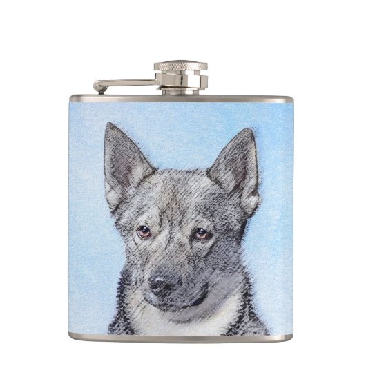 Schwedische Vallhund-Malerei - Niedliche Original  Flachmann (Vorderseite)