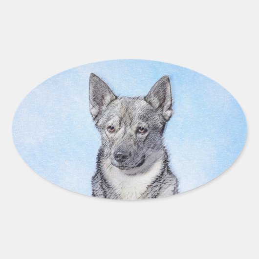 Schwedische Vallhund-Malerei - Niedliche Original Ovaler Aufkleber (Vorderseite)