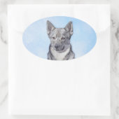 Schwedische Vallhund-Malerei - Niedliche Original Ovaler Aufkleber (Tasche)
