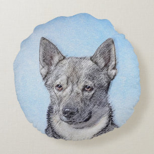Schwedische Vallhund-Malerei - Niedliche Original  Rundes Kissen