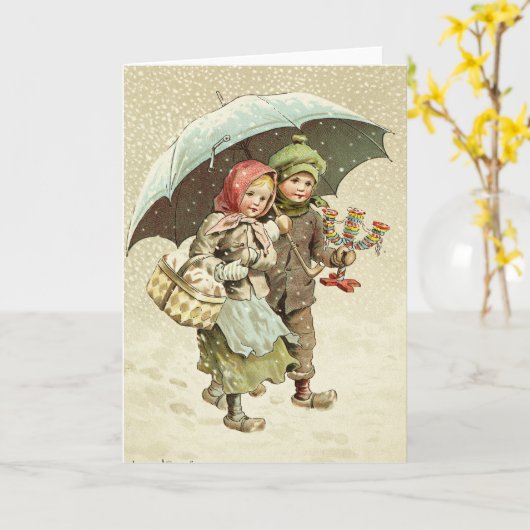 Schwedische Weihnachtsszene - Jenny Nystrom Karte (Gelbe Blume)