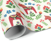 Schwedische Zeitung Dala Horses Red Wrapping Geschenkpapier (Rolleneckpunkt)
