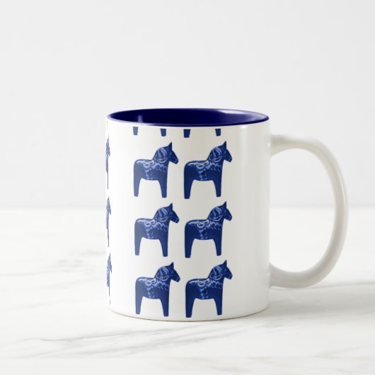 Schwedischer blauer Dala Pferdemuster-Skandinavier Zweifarbige Tasse (Rechts)