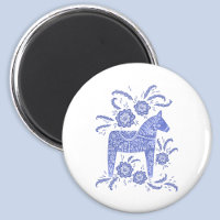 Schwedischer Dala HorBlue und White Magnet