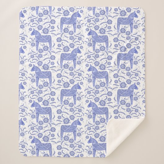 Schwedischer Dala Horblue und White Sherpa Blanket Sherpadecke (Vorderseite)