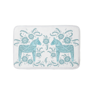 Schwedischer Dala Horse Aquamarine, grüne und weiß Badematte