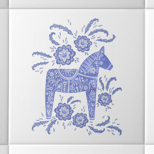 Schwedischer Dala Horse Blauer und Weiße Keramik T Fliese
