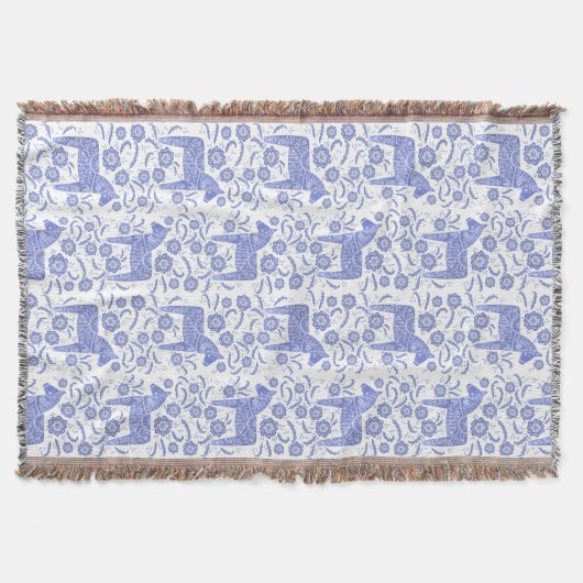 Schwedischer Dala Horse Blauer und weißer Throw Bl Decke (Vorderseite)