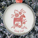 Schwedischer Dala Horse God Jul Ornament Aus Metall<br><div class="desc">Feierliche Rot-Weiß-Malerei eines schwedischen Dala Pferdes. Ändern oder entfernen Sie den Gott Jul Gruß zu anpassen. Originelle Kunst von Nic Squirrell.</div>