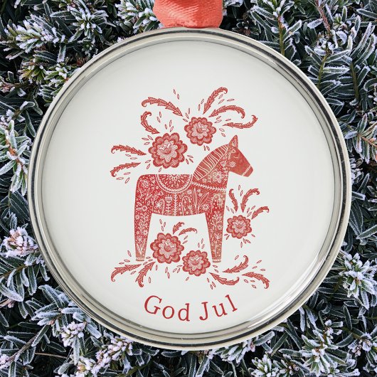 Schwedischer Dala Horse God Jul Ornament Aus Metall