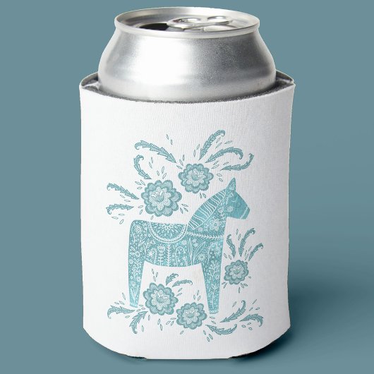 Schwedischer Dala Horse Green und White Can Cooler Dosenkühler