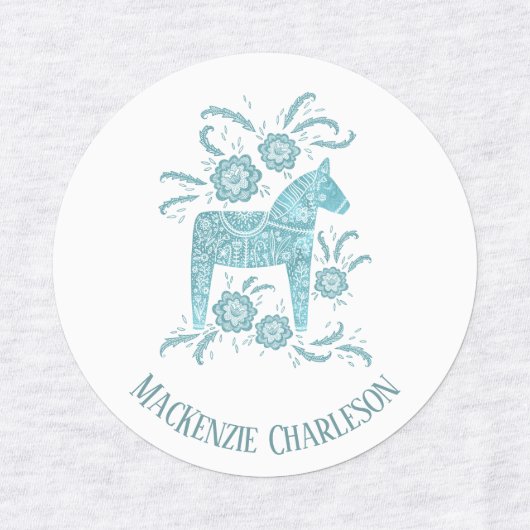 Schwedischer Dala Horse Grüner und weißer Individu Etiketten (Design 1)