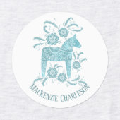 Schwedischer Dala Horse Grüner und weißer Individu Etiketten (Design 2)