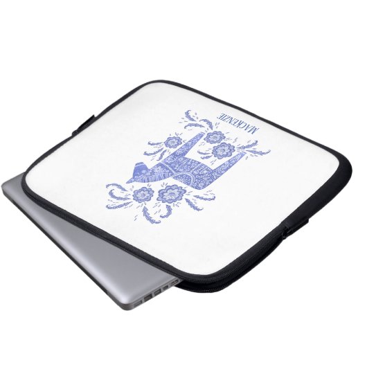 Schwedischer Dala Horse Individuelle Name Blue Lap Laptopschutzhülle (Vorne Knopf)