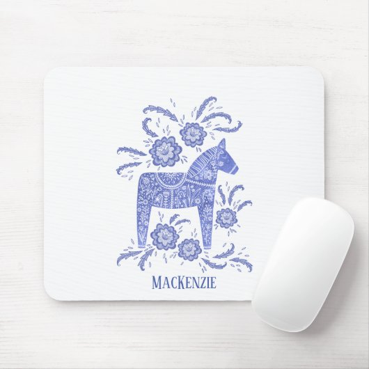 Schwedischer Dala Horse Individuelle Name Blue Mou Mousepad (Mit Mouse)