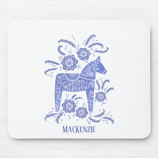 Schwedischer Dala Horse Individuelle Name Blue Mou Mousepad (Vorne)