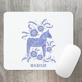 Schwedischer Dala Horse Individuelle Name Blue Mou Mousepad