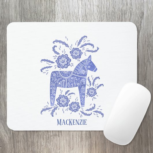 Schwedischer Dala Horse Individuelle Name Blue Mou Mousepad