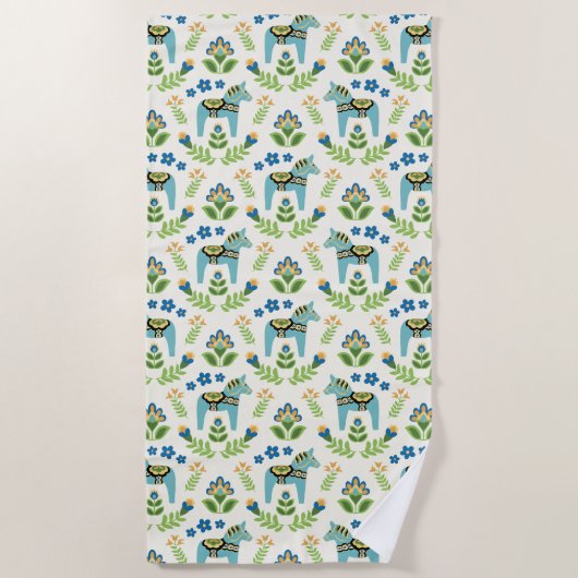 Schwedischer Dala Pferde Aquamarines Badetuch (Vorderseite)